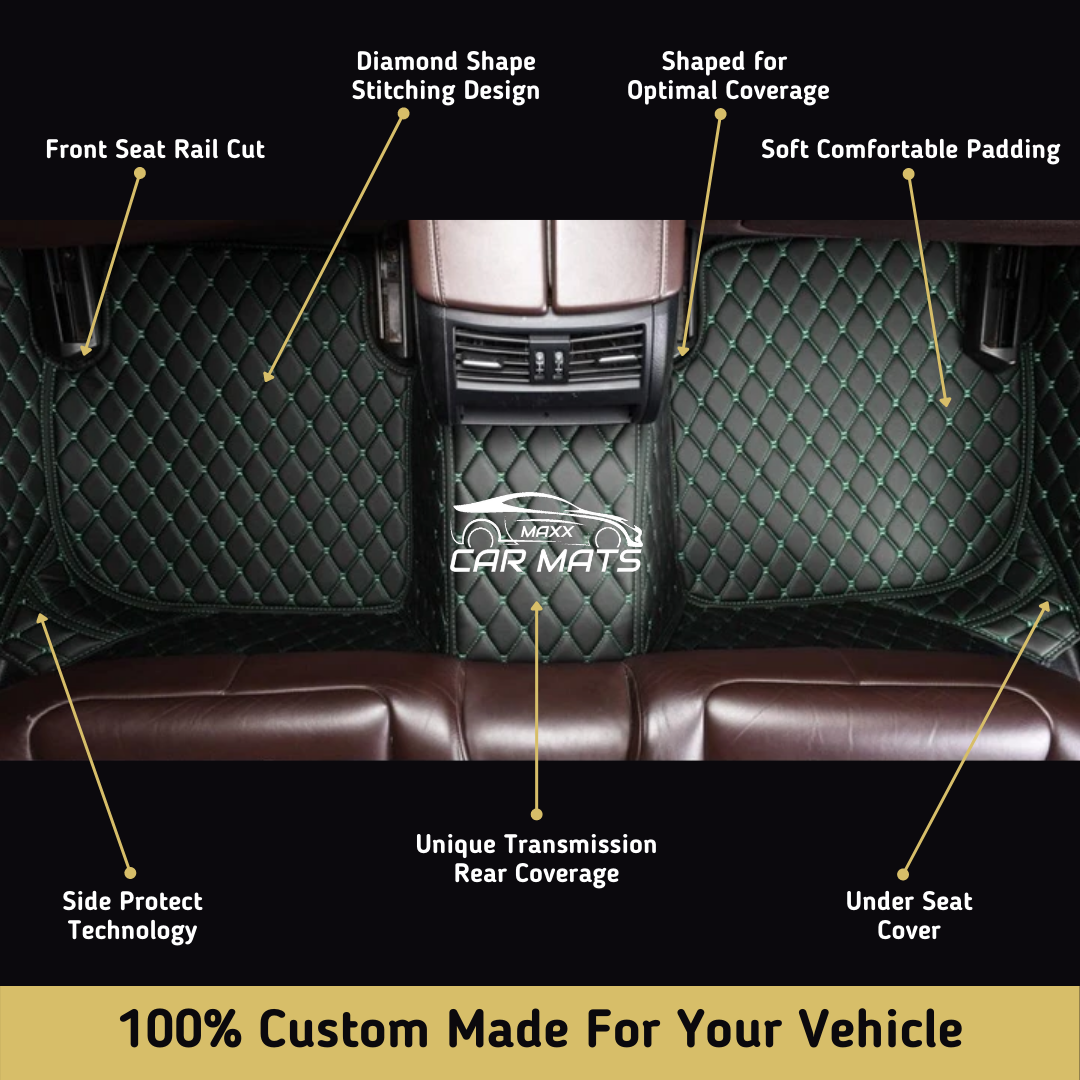 Black & Green Stitching Luxury Car Mats Set
