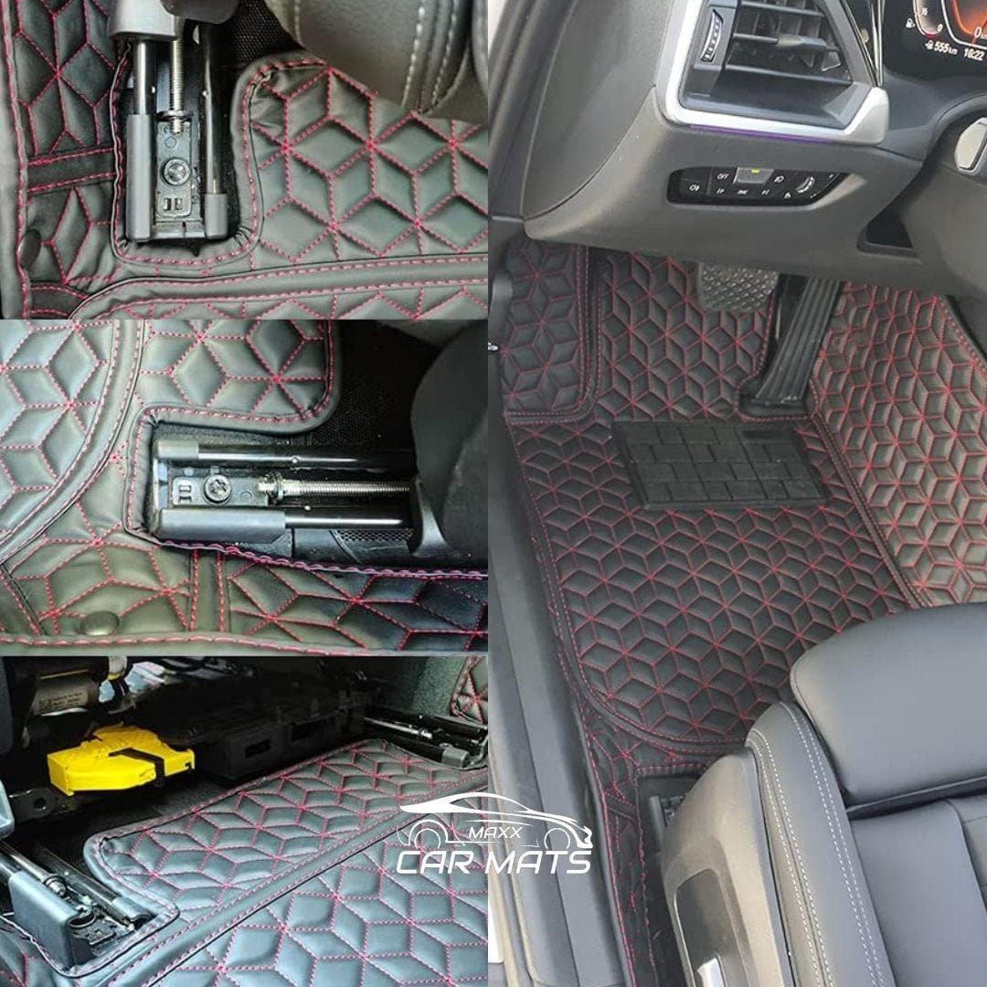 Black & Red Stitching Crystal Car Mats Set